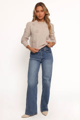 Wynne All Over Flower Knit Sweater - Light Taupe