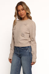 Wynne All Over Flower Knit Sweater - Light Taupe
