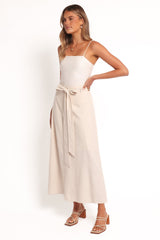 Xander Tie Waist Midi Skirt - Oatmeal