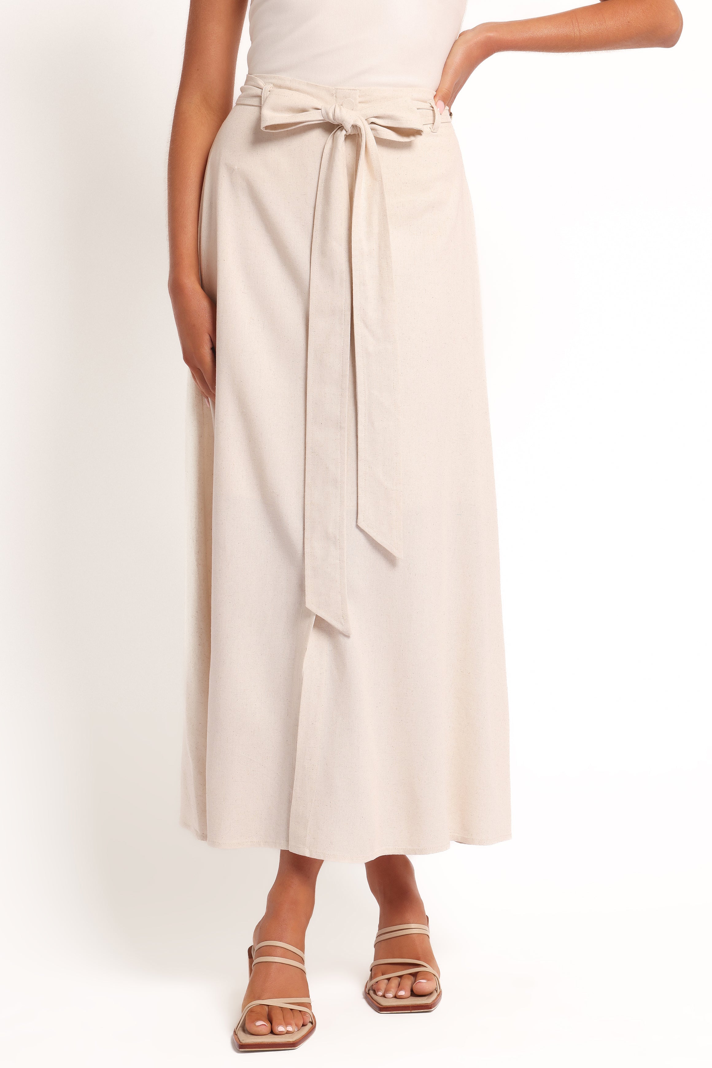 Xander Tie Waist Midi Skirt - Oatmeal