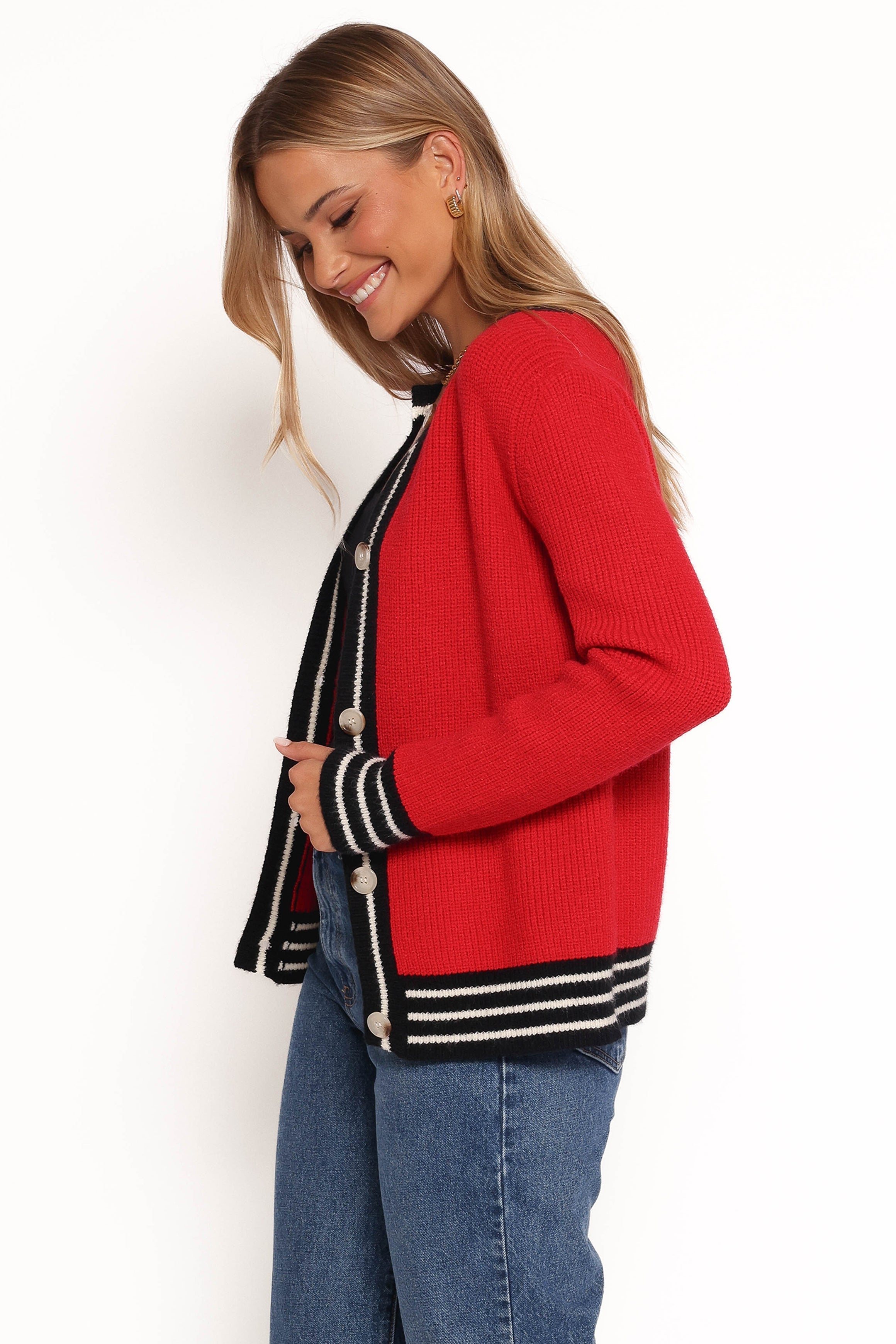 Yorkshire Contrast Hem Cardigan - Red
