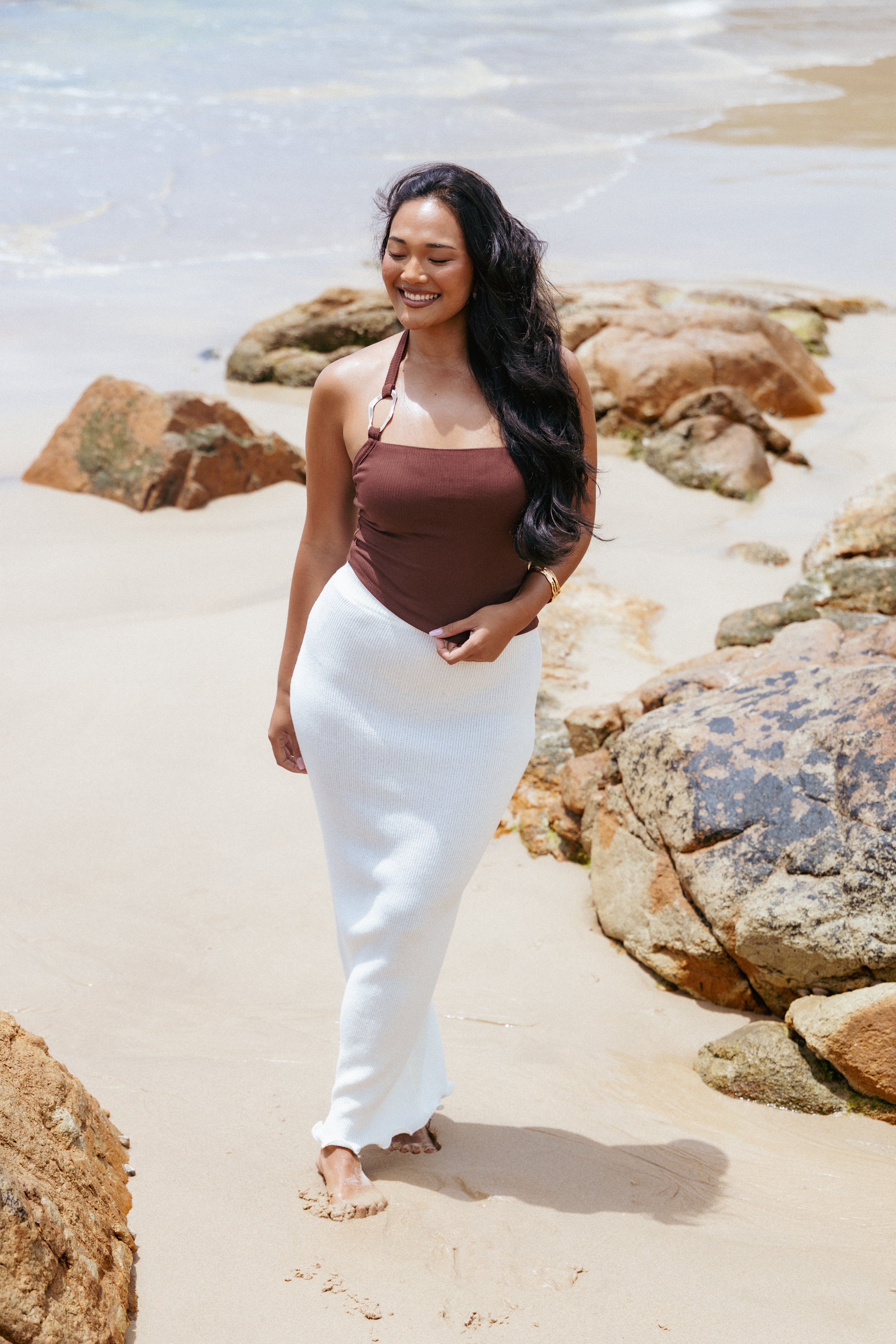 Yulissa Halter Knit Top - Chocolate Brown