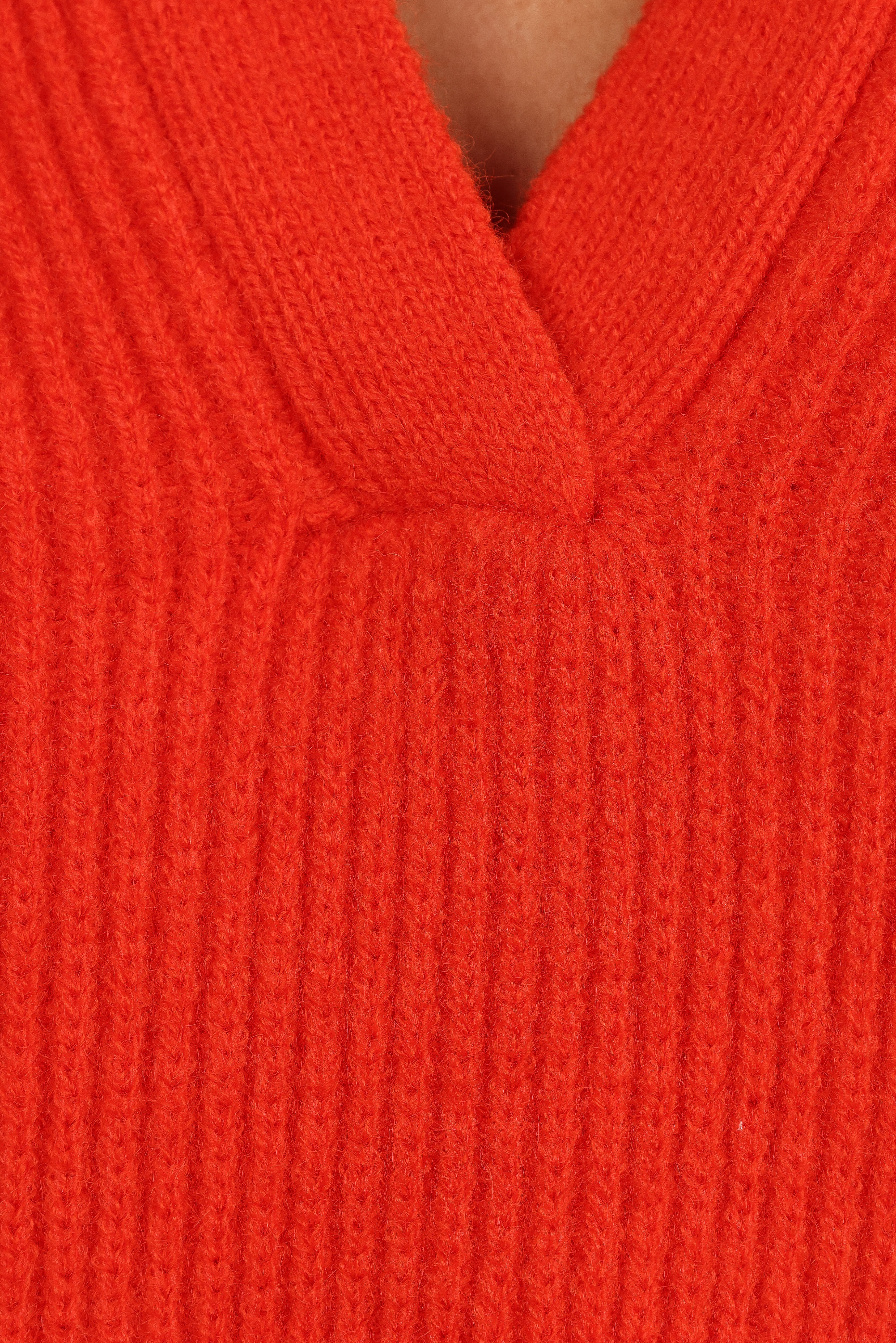 Zala Vneck Collar Knit Sweater - Red