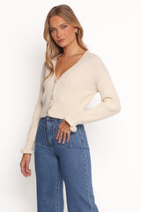 Zana Ribbed Ruffle Cuff Knit Sweater - Cream