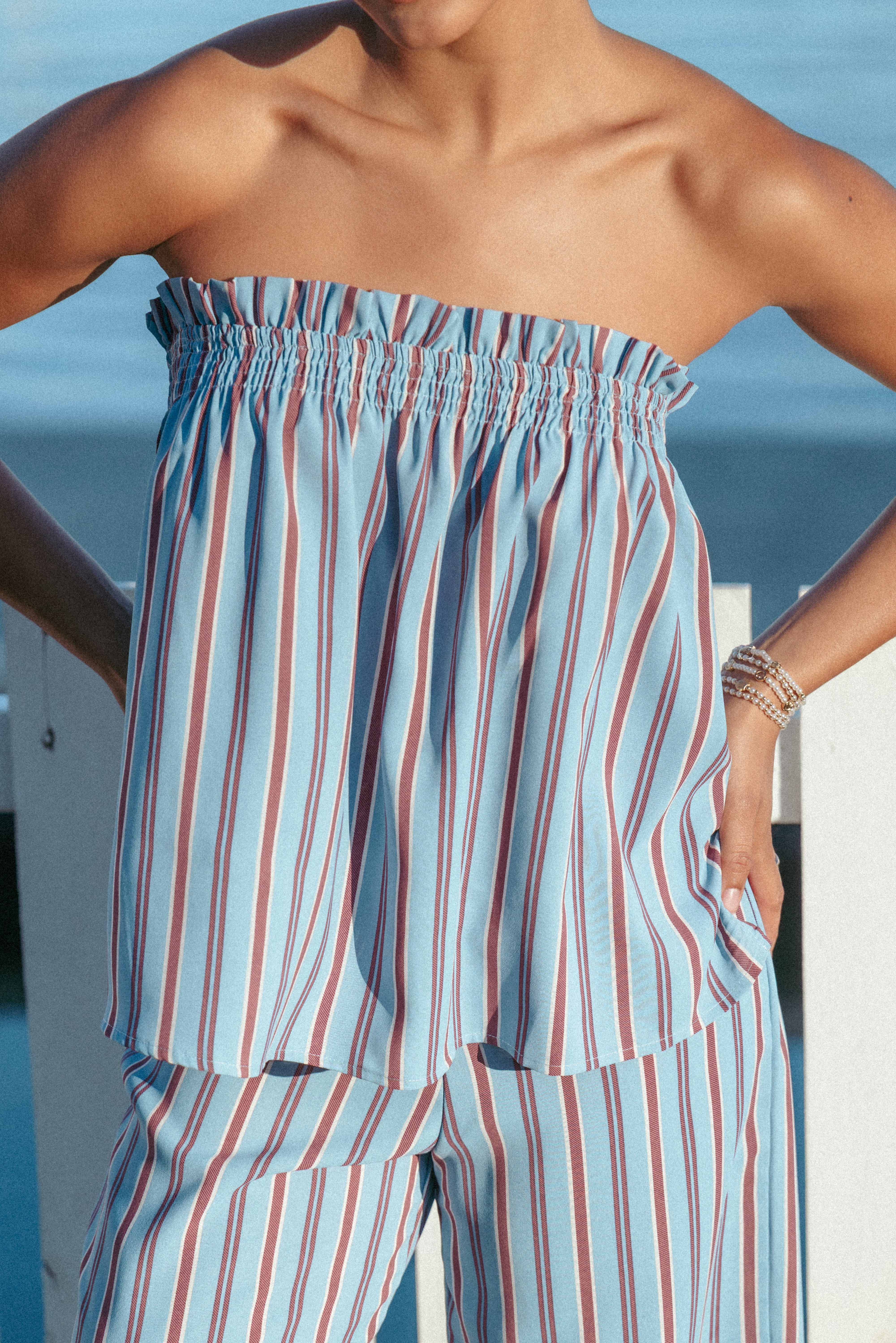 Zemira Strapless Top - Blue Stripe