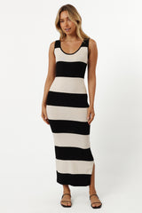 Bridget Midi Dress - Cream/Black Stripe