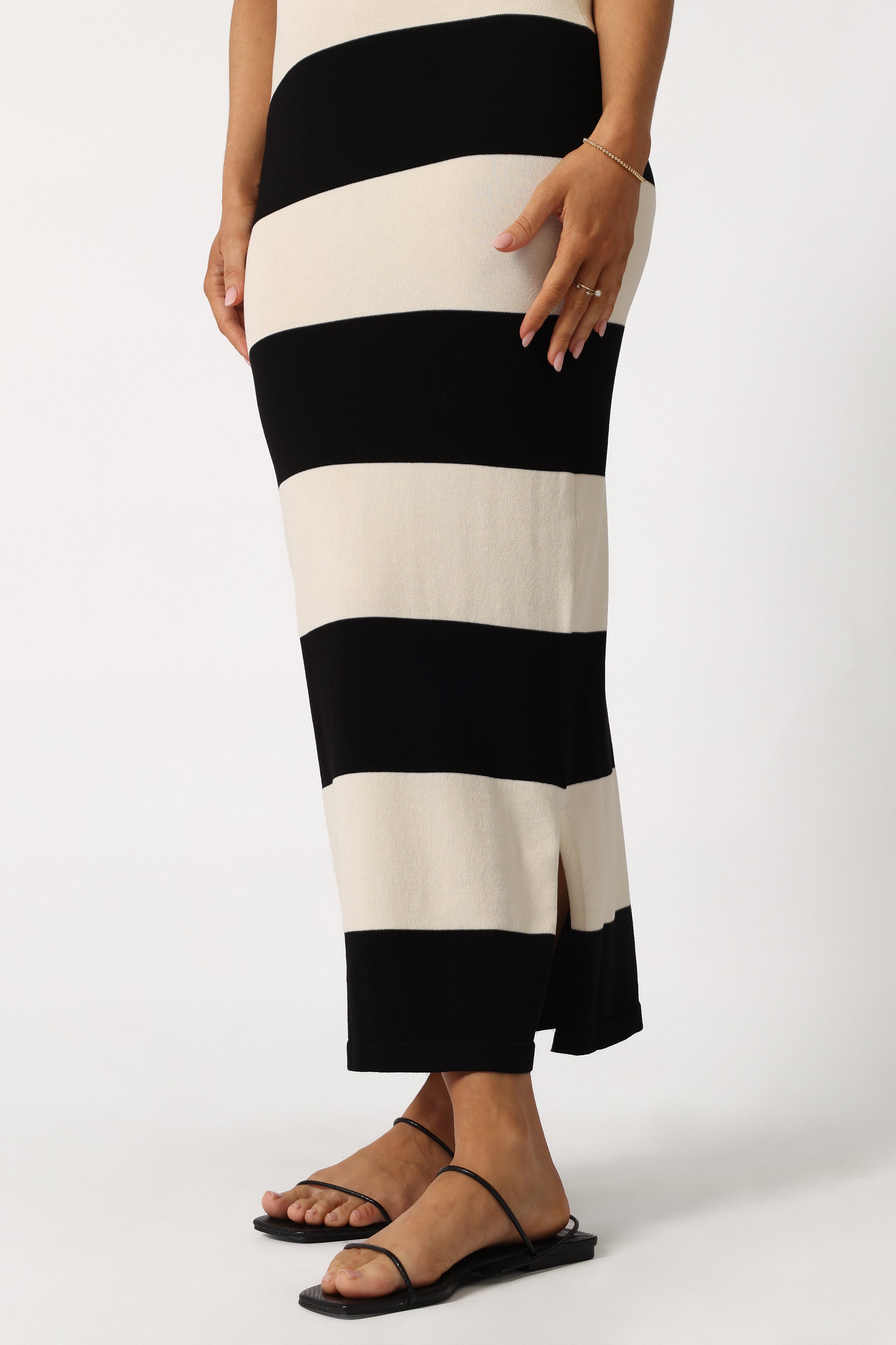 Bridget Midi Dress - Cream/Black Stripe