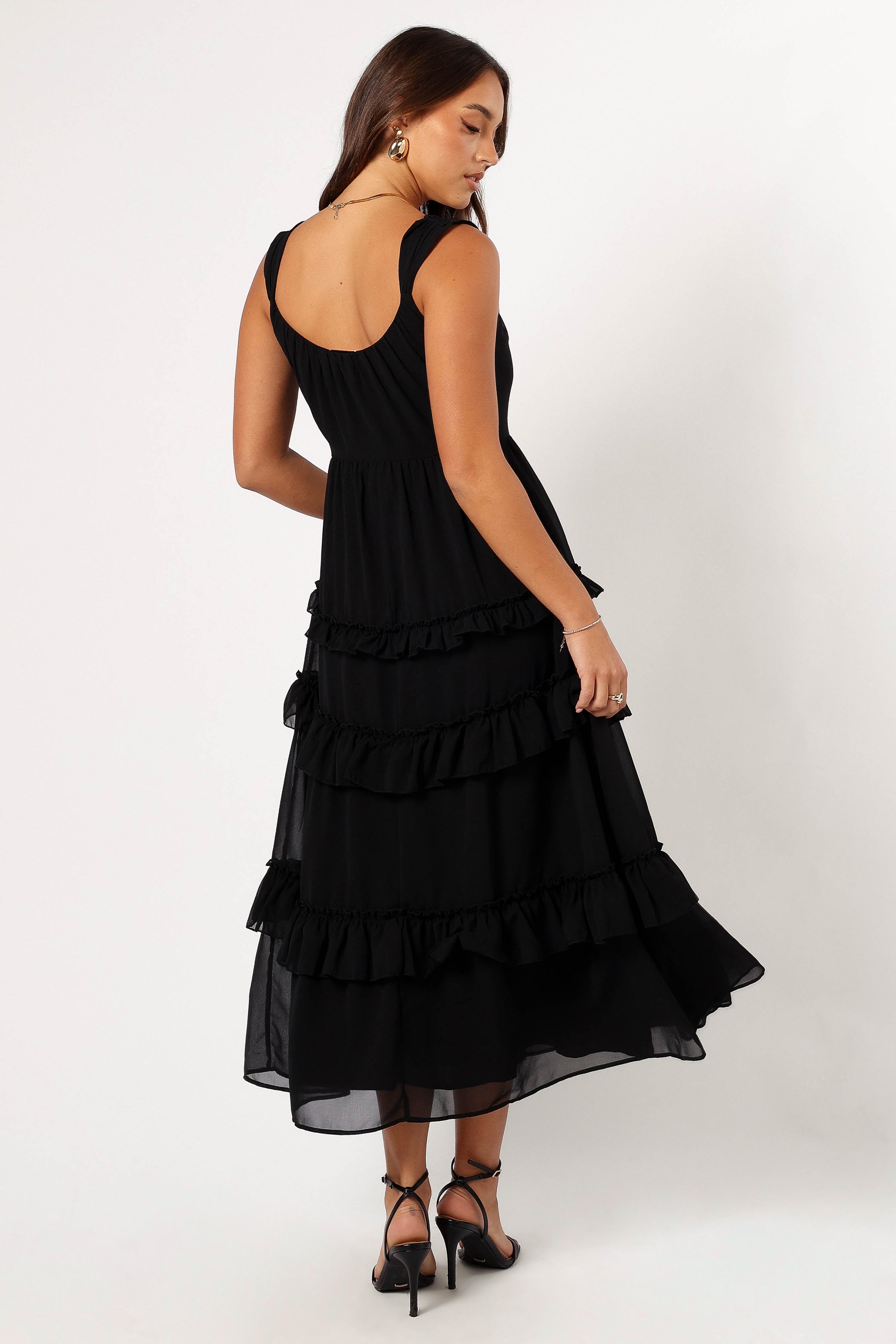 Marli Ruffle Midi Dress - Black
