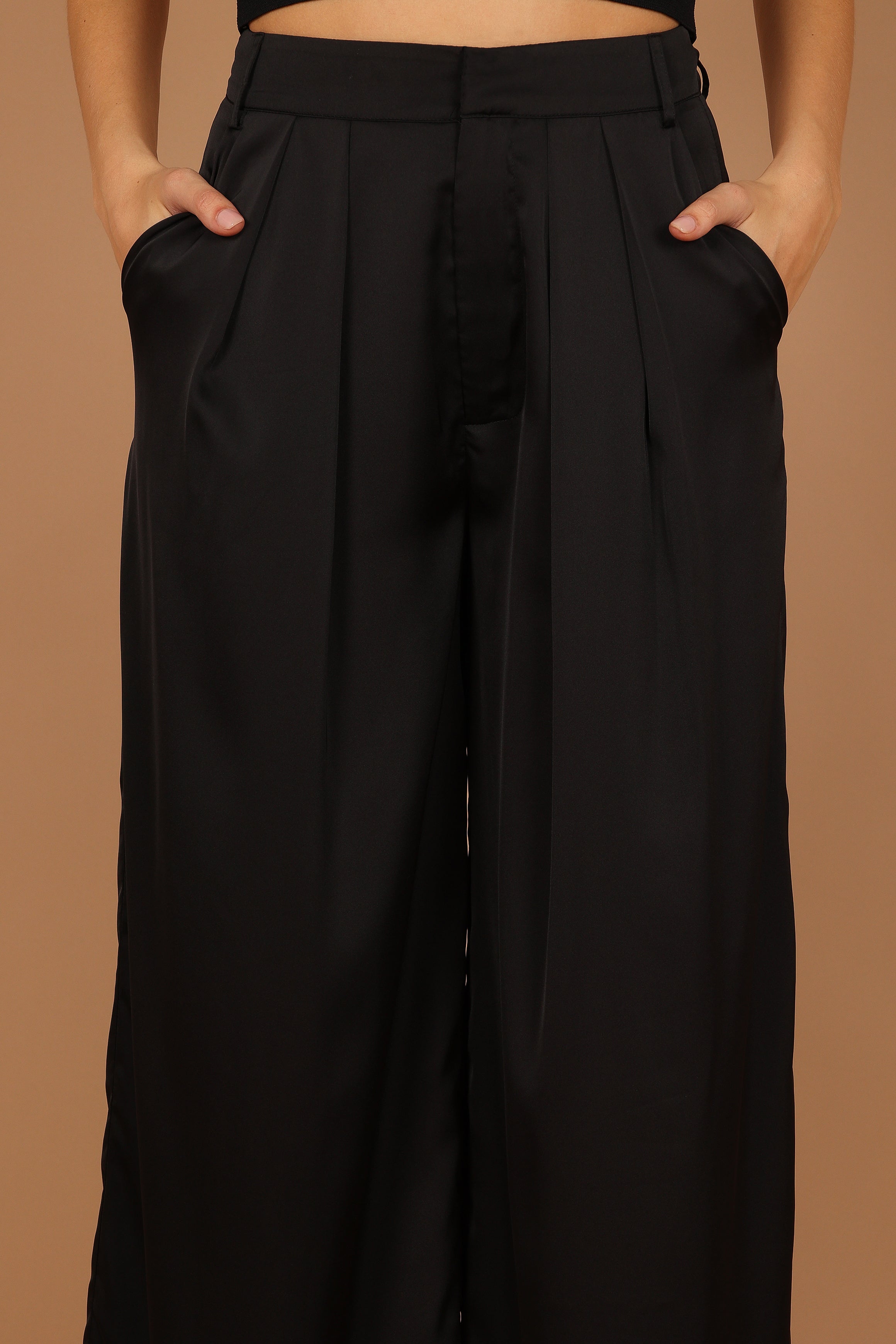 Wellington Wide Leg Satin Pant - Black