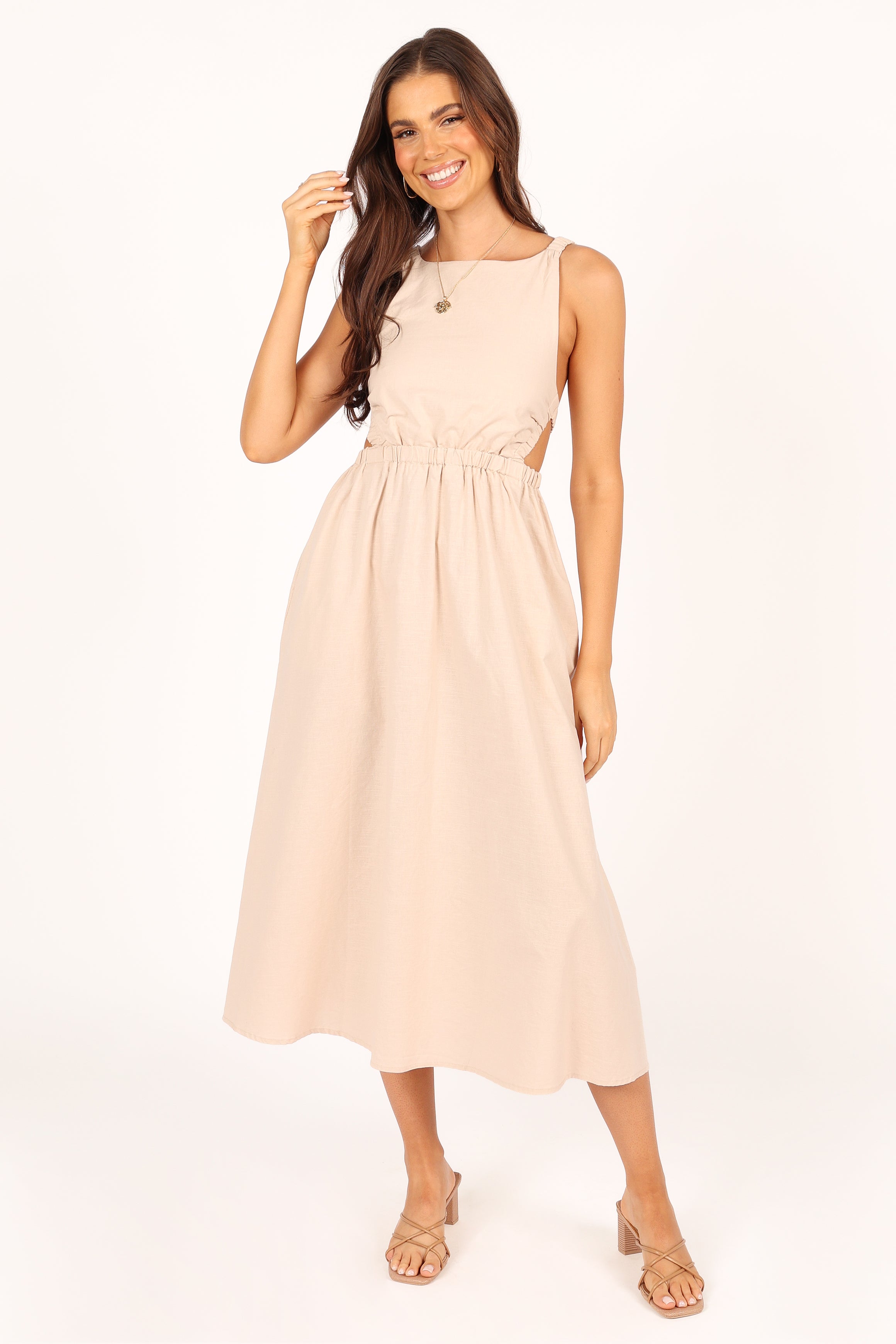 Aubrey Cutout Midi Dress - Beige