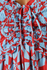 Dayton Strapless Midi Dress - Red Blue