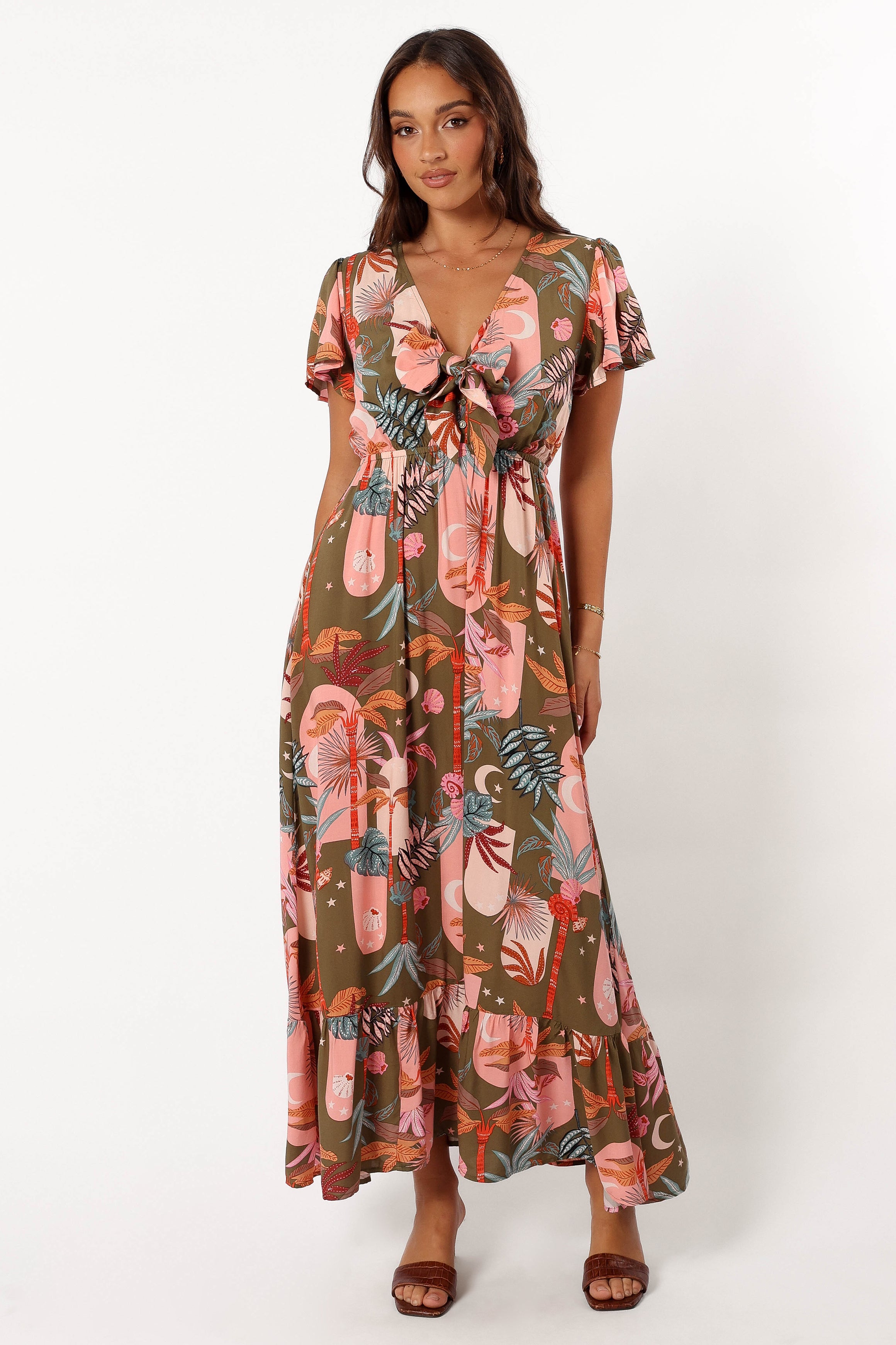 Everly Short Sleeve Maxi Dress - Olive Print