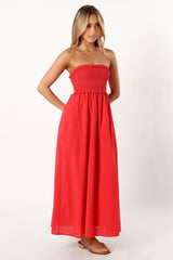 Katriona Strapless Midi Dress - Red