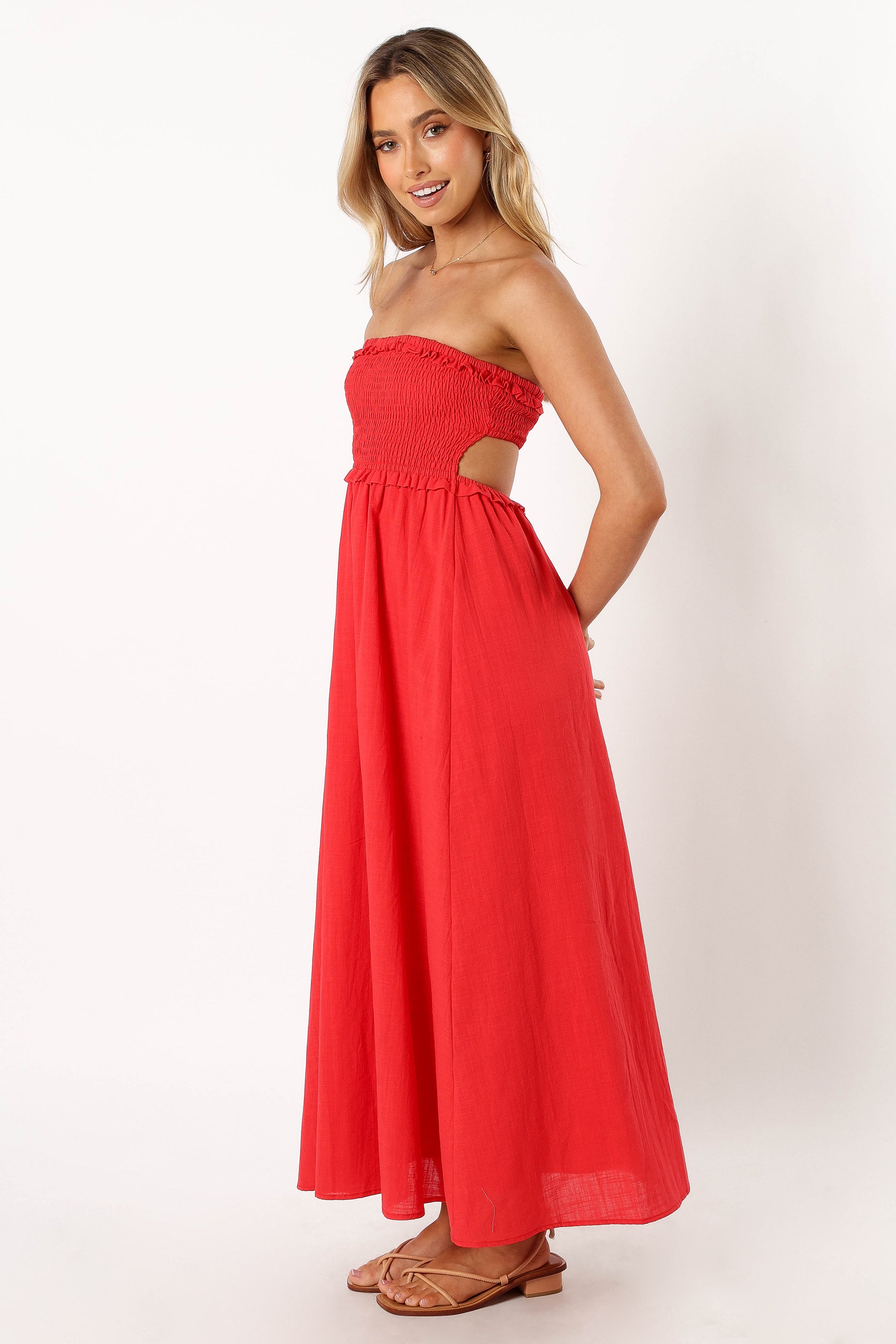 Katriona Strapless Midi Dress - Red