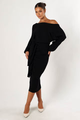 Prancer Off Shoulder Midi Dress - Black