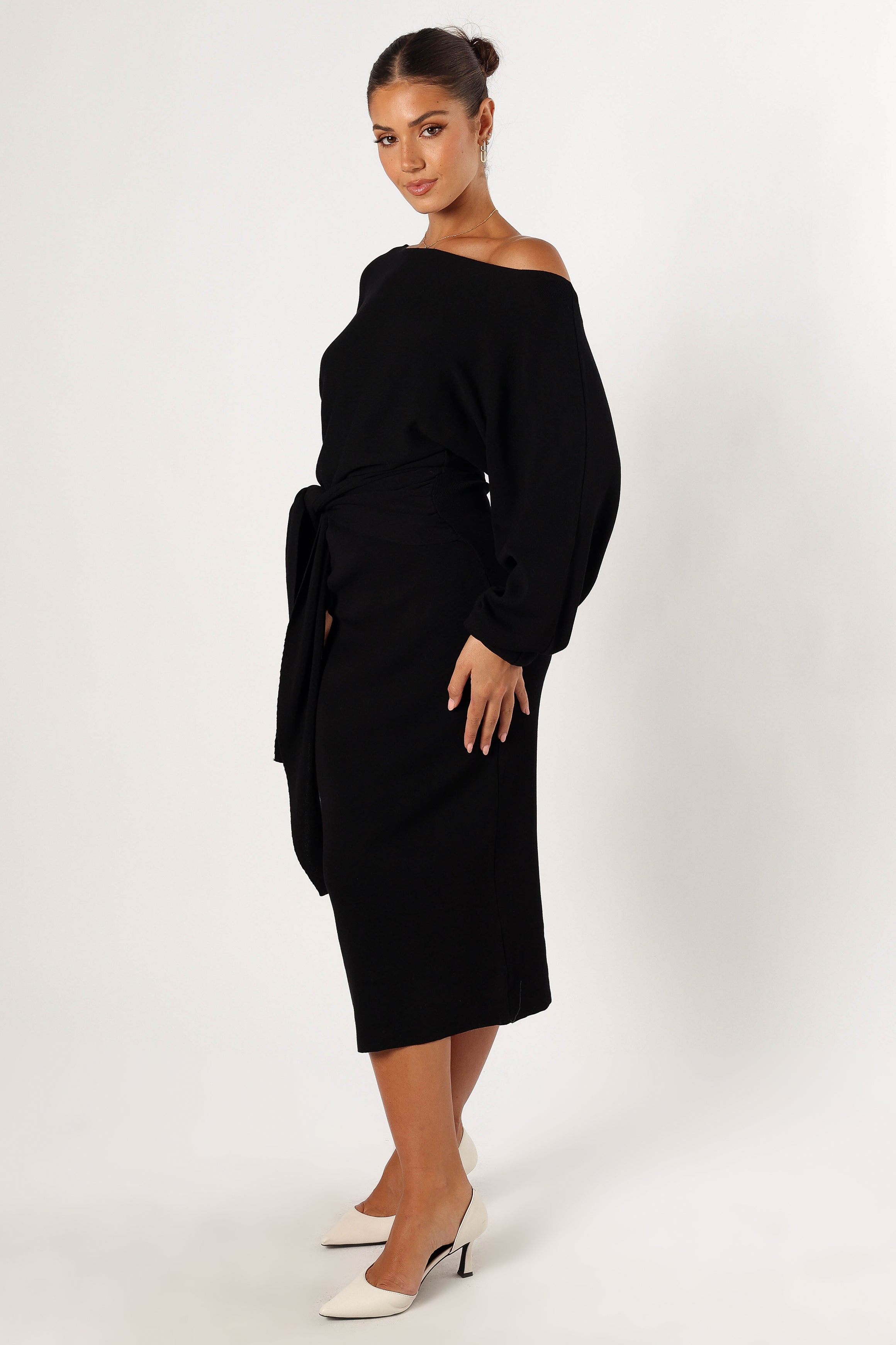 Prancer Off Shoulder Midi Dress - Black