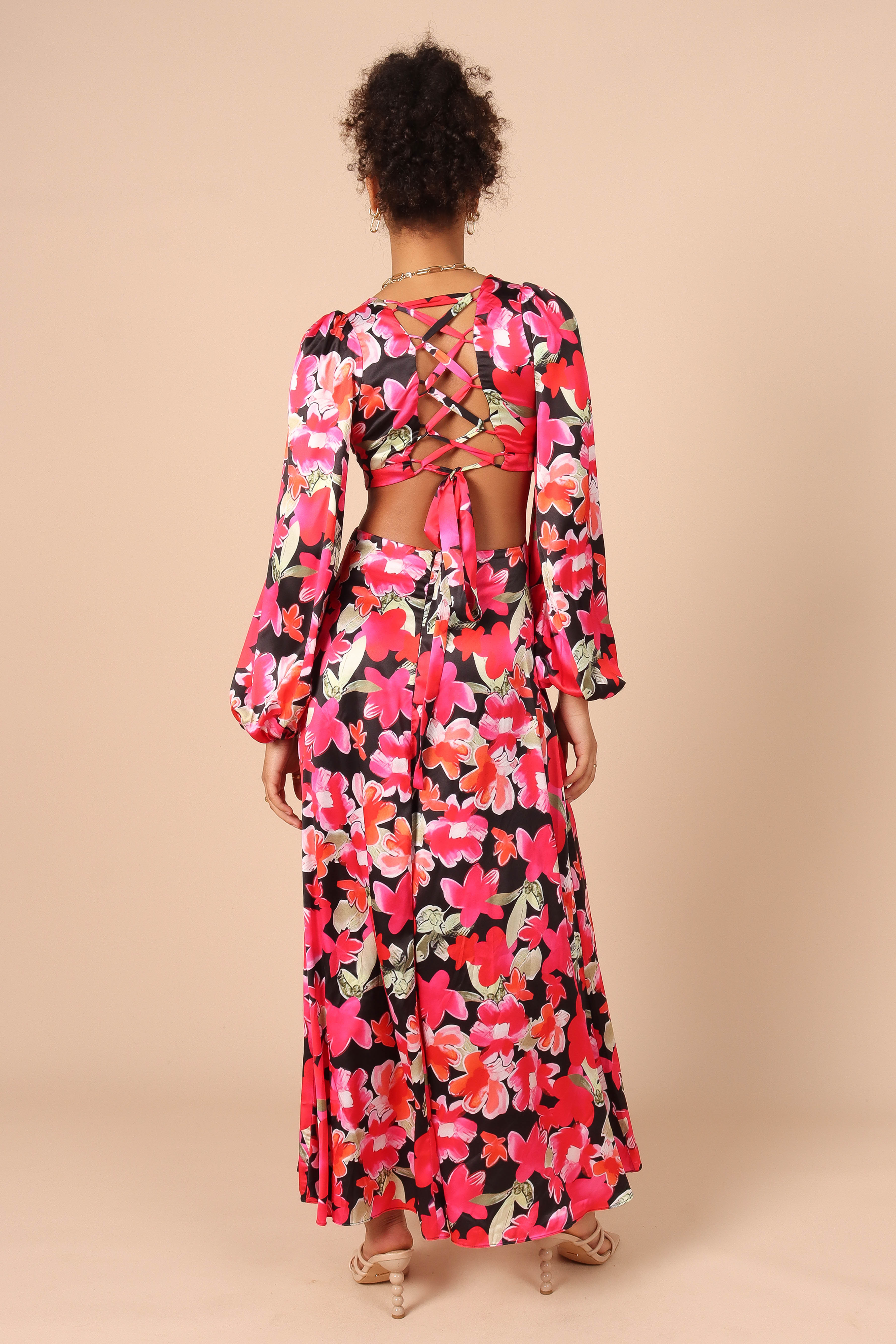 Teena Puff Sleeve Cutout Maxi Dress - Black