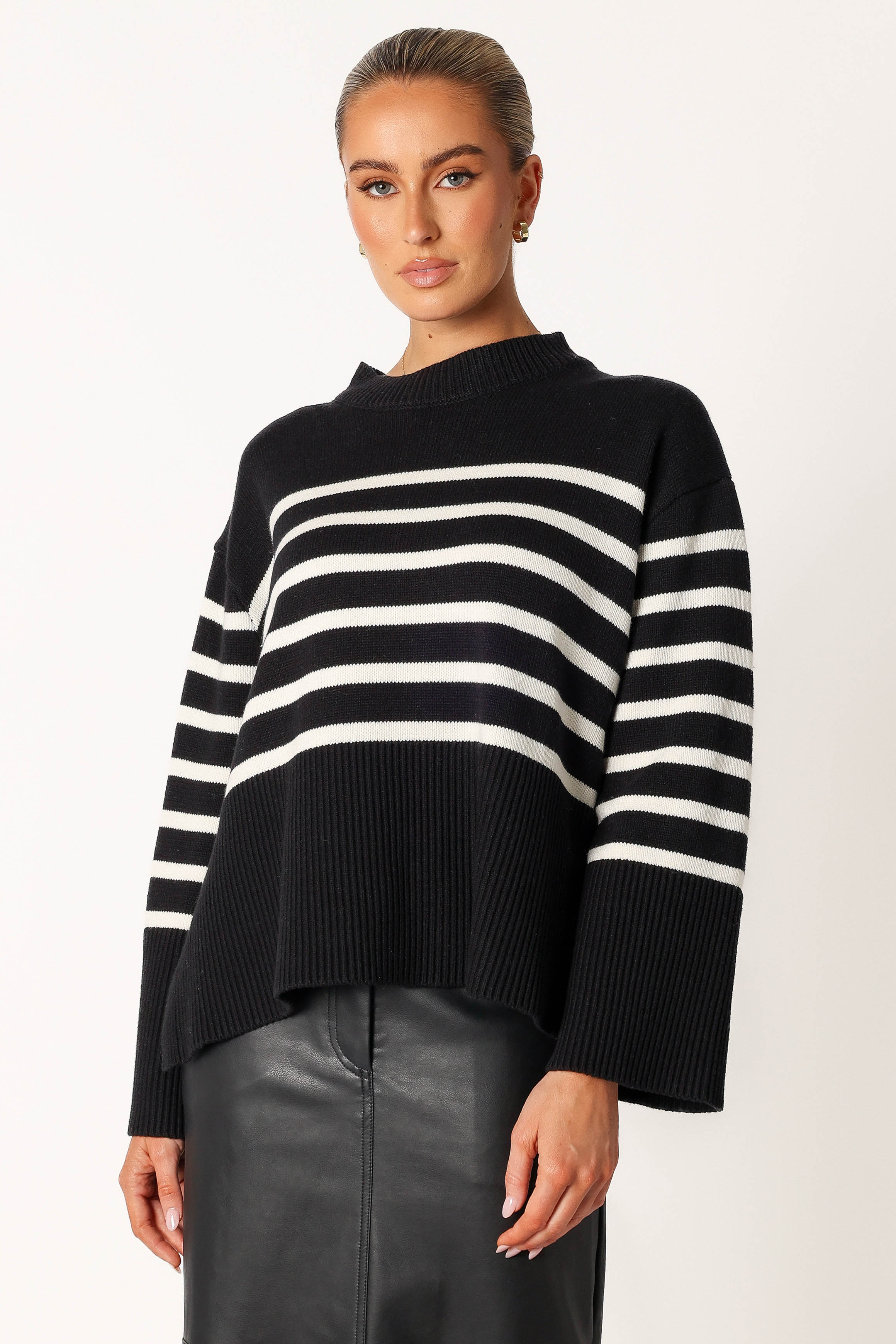 Avalynn Striped Knit Sweater - Black White