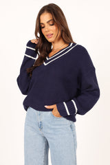 Leanna Vneck Knit Sweater - Navy