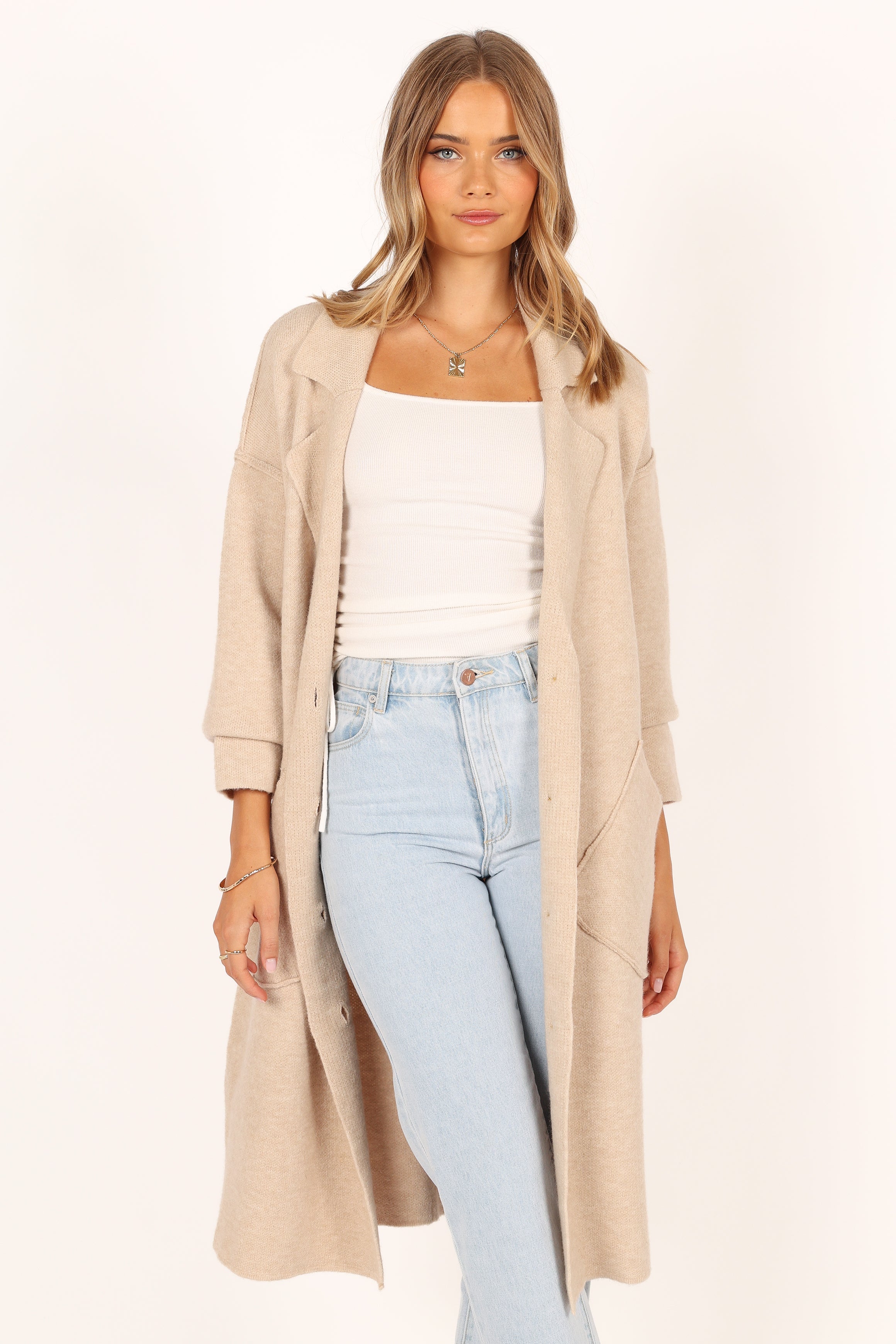 Ivy Button Front Coatigan - Oatmeal