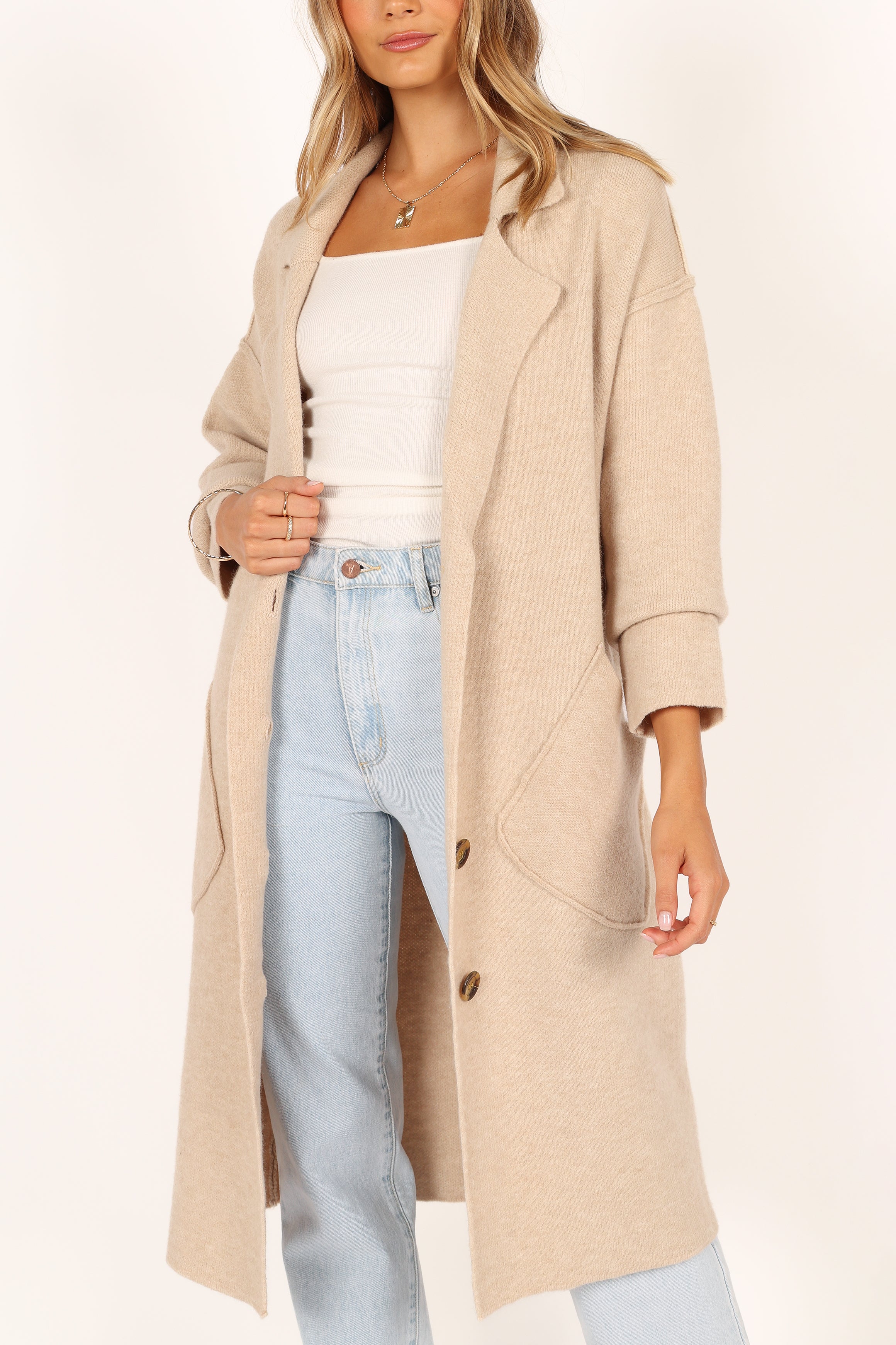 Ivy Button Front Coatigan - Oatmeal