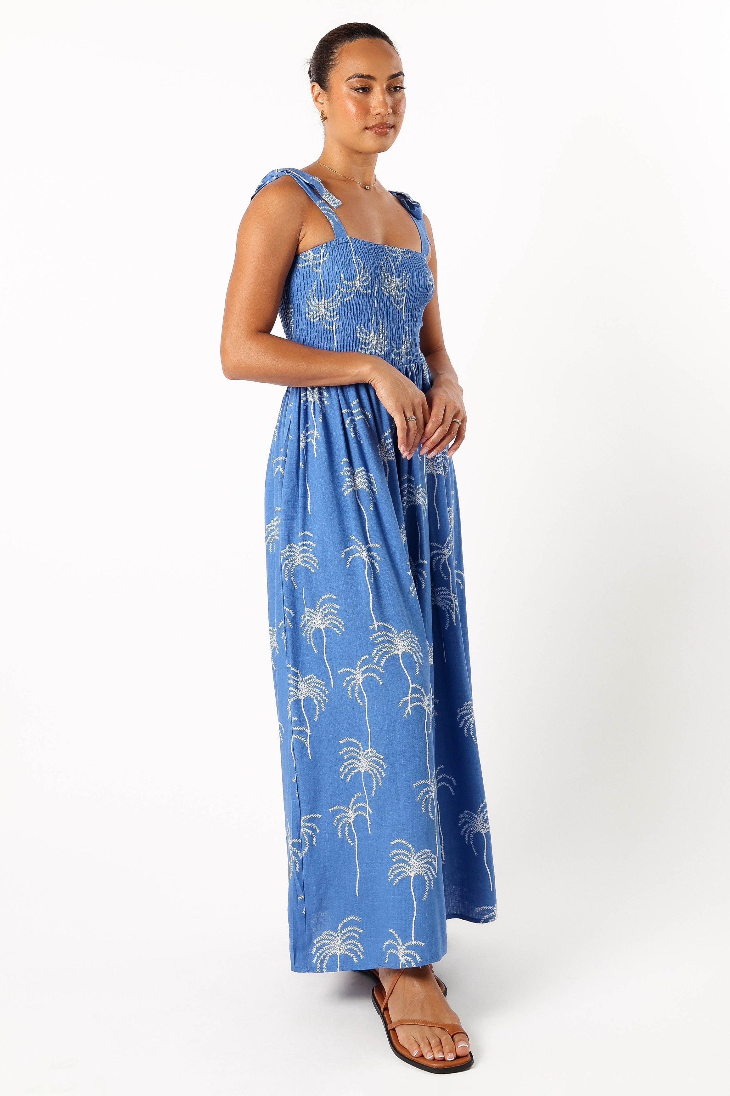 Ginelle Jumpsuit - Blue Palm Print