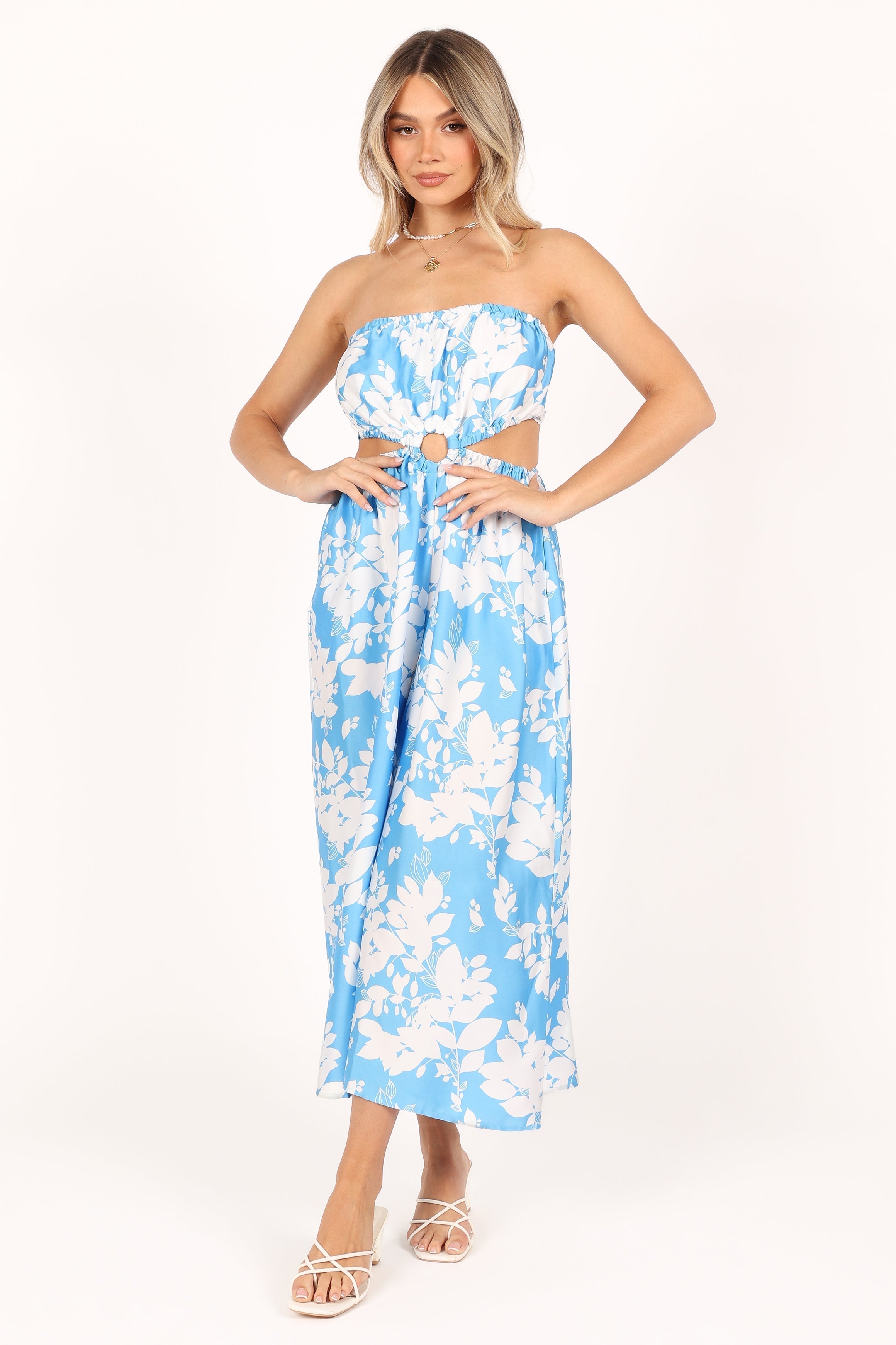 Elodie Tube Belted Jumpsuit - Blue/White