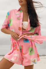 Kellie Romper - Pink Stamp Print