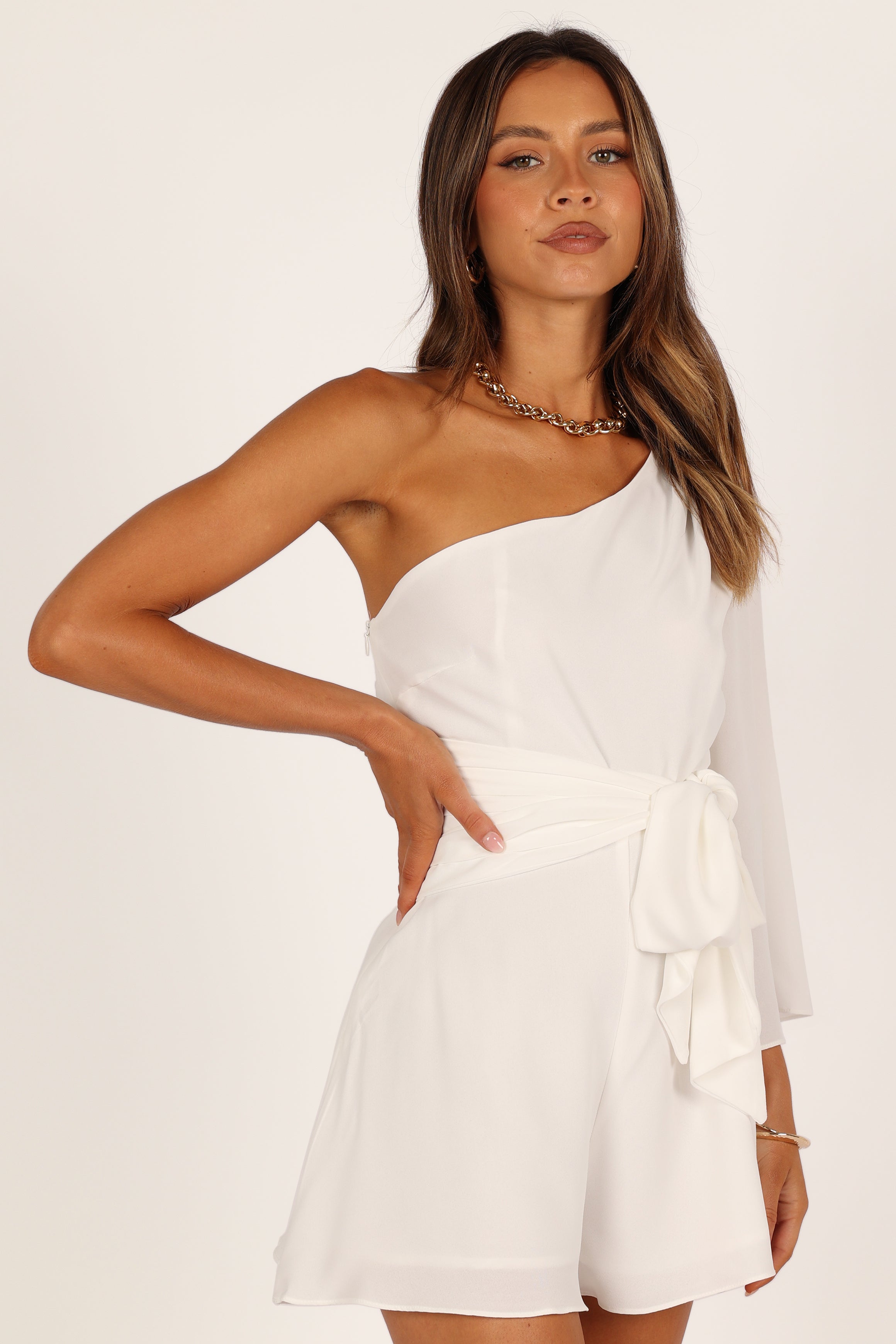 Tien One Sleeve Romper - White