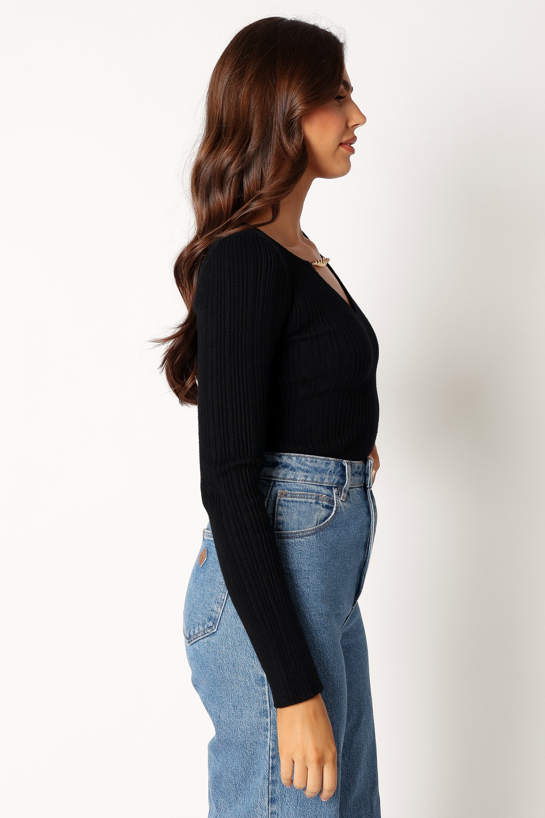 Ace Long Sleeve Knit Bodysuit - Black