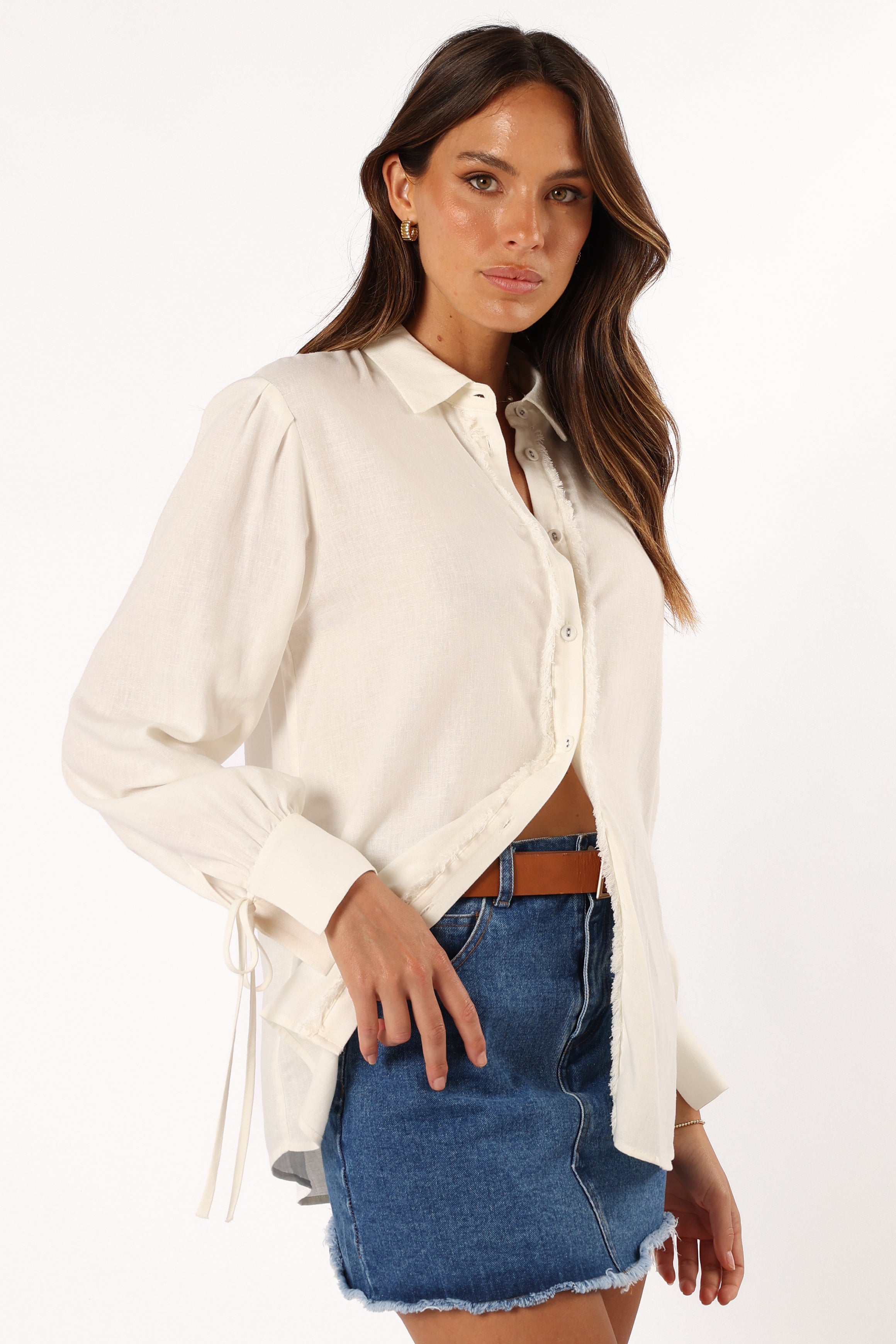 Dylan Long Sleeve Button Up Top - White
