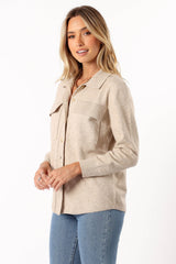 Hailee Long Sleeve Button Down Top - Oatmeal
