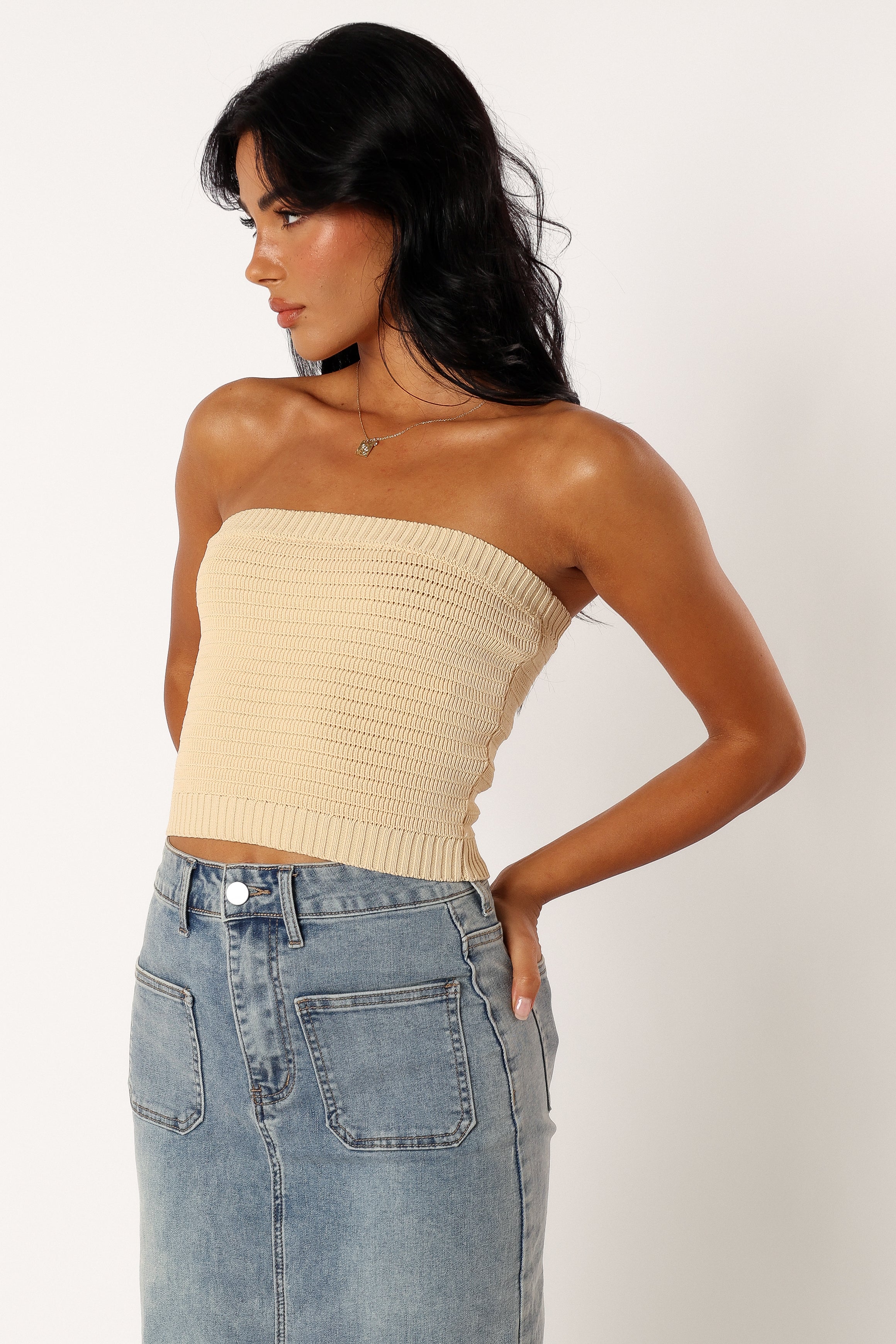 Zia Strapless Knit Top - Lemon